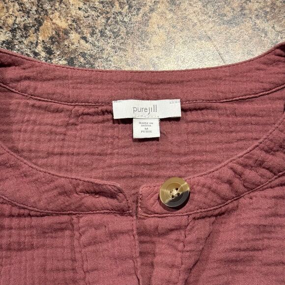 Pure J Jill Top Gauze Y2K Minimalist Lagenlook Lagom Cottage Tie Dye Button PM - Picture 3 of 6